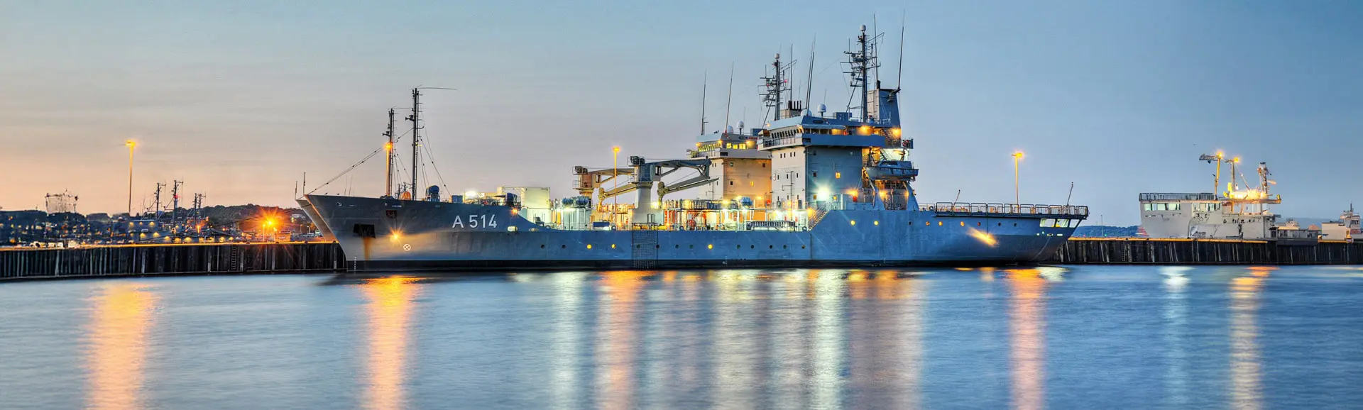 A military ship in the habor